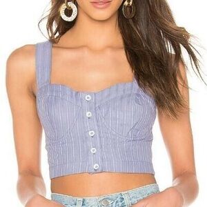 FREE PEOPLE  Striped Smocked Button Down Crop Top M